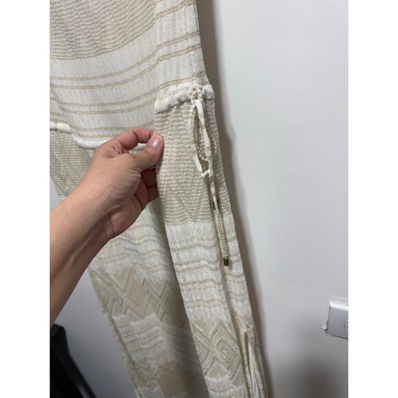 VITAMIN A Shimmer Ivory Strapless Cover Up Maxi Dress Size 6/Small Cinch Waist - Picture 5 of 8